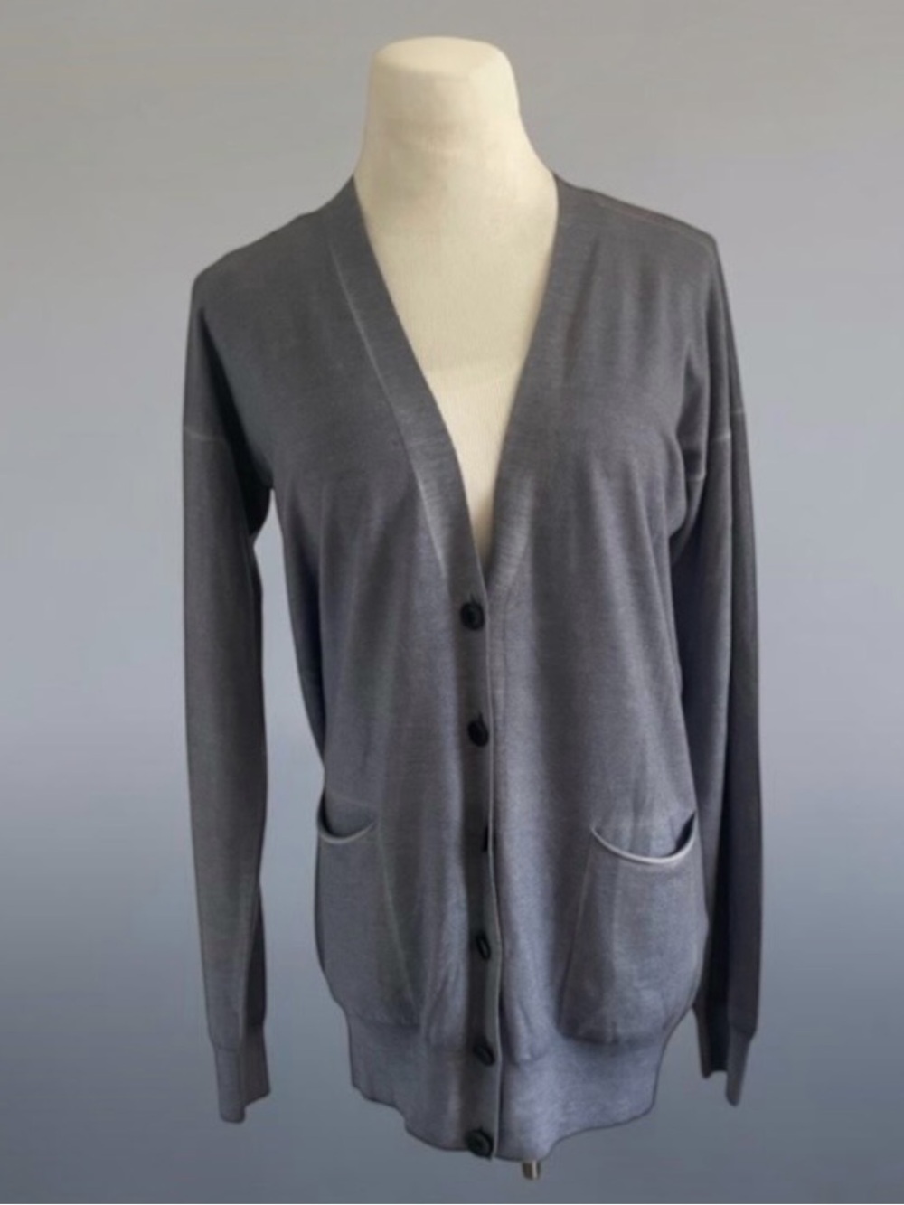STELLA McCartney distressed weathered blue wool cardigan sweater